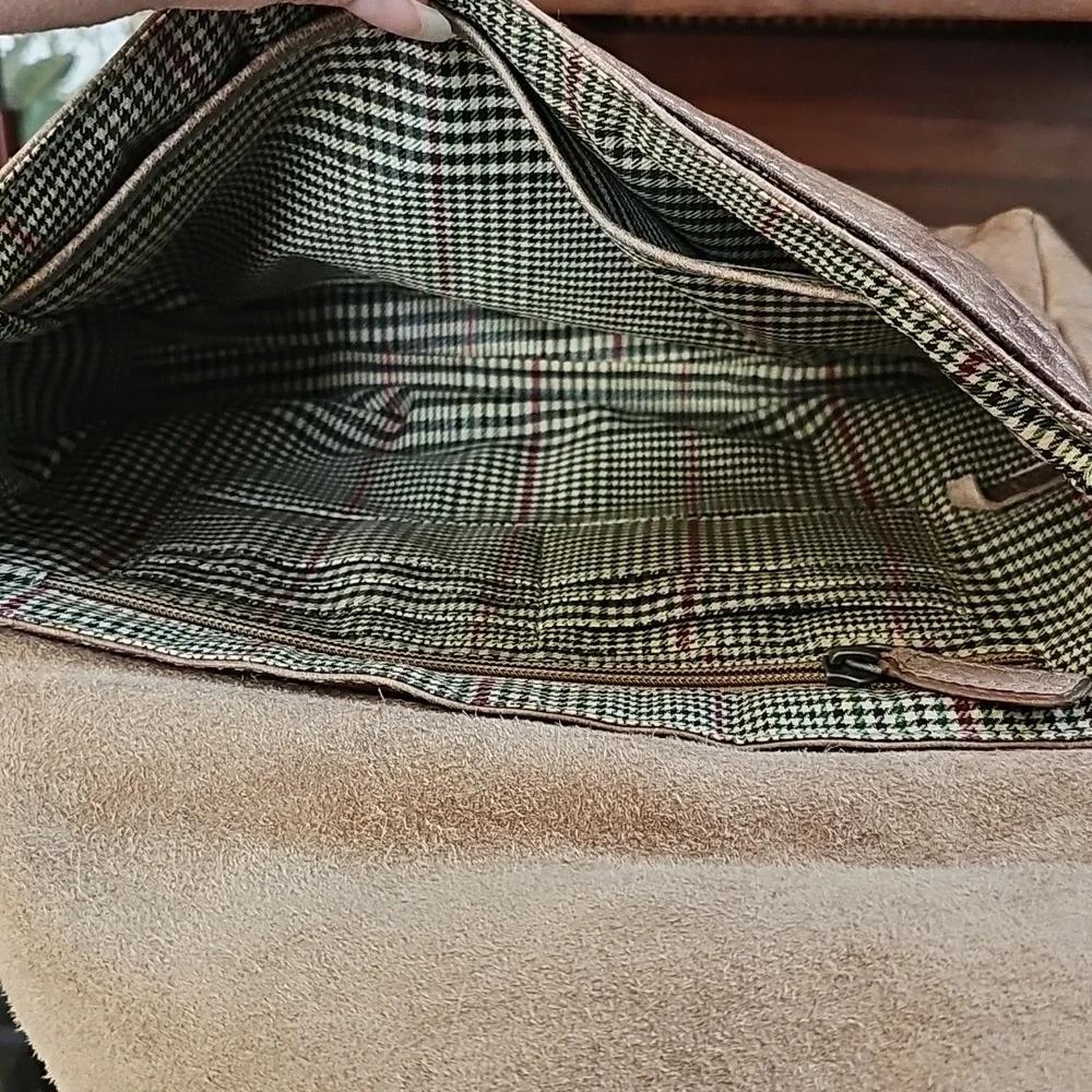 NEW Jack Georges Purse Buffed Leather Large Crossbody Bag Plaid - Picture 5 of 11